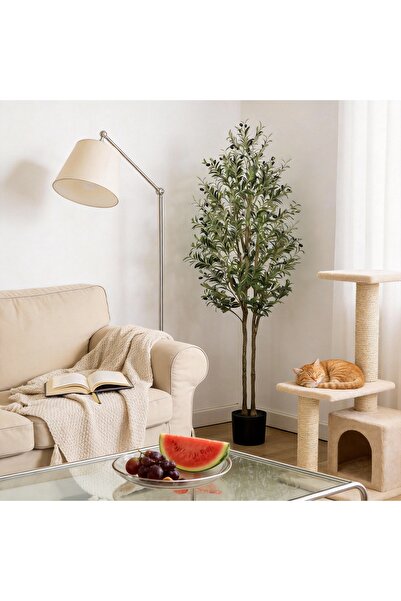 SCHENKERO 210CM Artificial Olive Tree with 2 Trunks, Faux Olive Tree with Rea...
