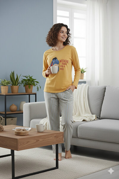 CALİA Yellow-Gray Long Sleeve Women's Pajama Set