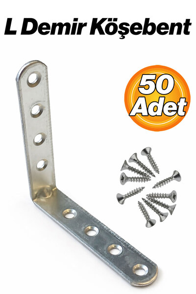 Badem10 L Demir Gönye Oval Başlı 15x75x75 mm 50 Adet Mobilya Köşe Destek Bağl...