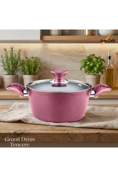 Arzu Çelik 24 cm Granite Deep Pot Glass Lid - Purple