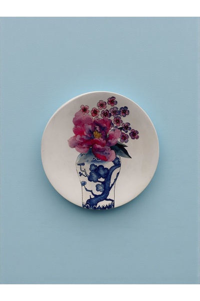 unique florya Duvar Tabağı Küçük Boy Blue Blanc Çiçek Temalı Dekoratif Mutfak...