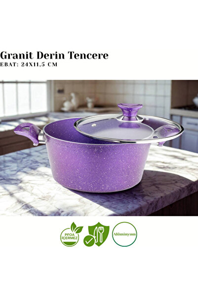 Arzu Çelik 12 Piece Granite Set Glass Lid - Violet