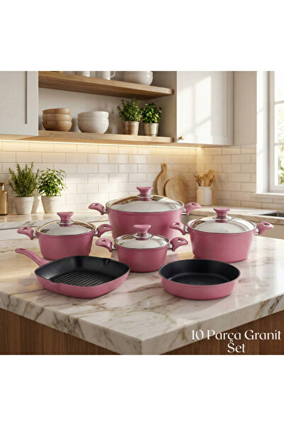Arzu Çelik 10 Piece Granite Set Steel Lid - Plum
