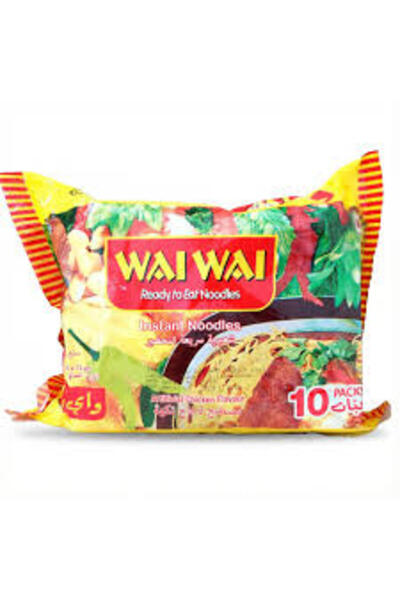 WAİ WAİ نودلز بنية سريعة التحضير بنكهة الدجاج، عبوة من 10 قطع، 75 غرام
