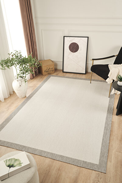 Konfor Halı Sisalux 3086 Beyaz Gri Sisal Dokuma Jüt Kilim Hav Toz Vermez Halı...