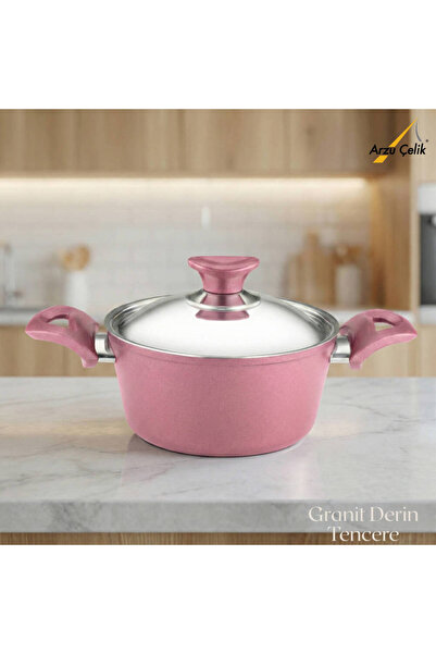 Arzu Çelik 18 cm Granite Deep Pot Steel Lid - Plum