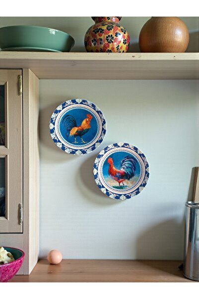unique florya 2'li Set Duvar Tabağı Küçük Boy Tavuk Temalı Dekoratif Mutfak D...
