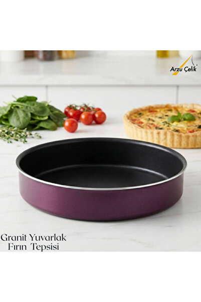 Arzu Çelik 30 cm Granite Round Baking Tray - Plum