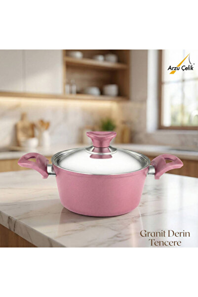 Arzu Çelik 20 cm Granite Deep Pot Steel Lid - Plum