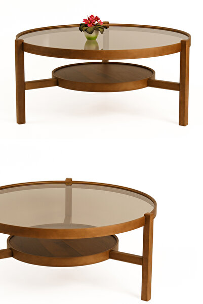 Eymense Flora Camlı Orta Sehpa Ceviz