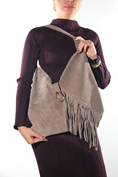 LuviShoes NOCHE Vizon Σουέτ Γνήσιο Δέρμα Με φούντες Γυναικεία Τσάντα ώμου