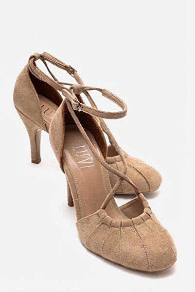 LuviShoes ELIZA Bej Süet Kadın Topuklu Ayakkabı