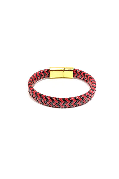 HER ŞEY NOTA www.herseynota.com Red Black Genuine Leather Braided Men's Brace...