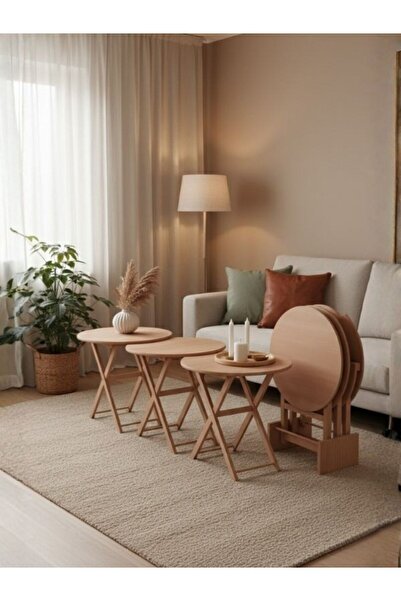 Gazzini Furniture Loop 4'lü Ahşap Çanta Zigon Sehpa