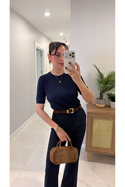 BİRCANÇİL MD Asilla Tricotaj cu mânecă scurtă, albastru închis, model de bază