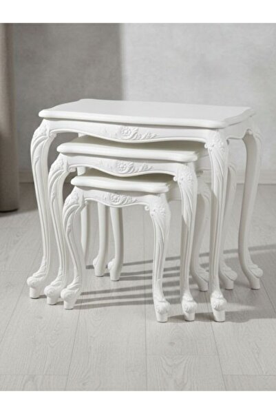 Gazzini Furniture Versailes Fransız Still 3'lü Ahşap Zigon Sehpa