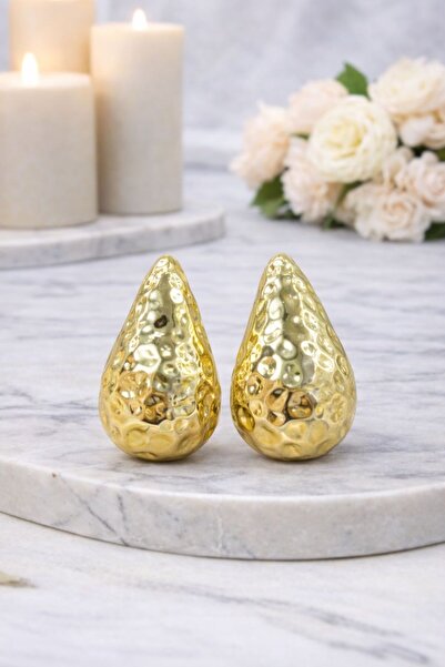 Vipfoni Gold Color Patterned Tear Drop Steel Earrings