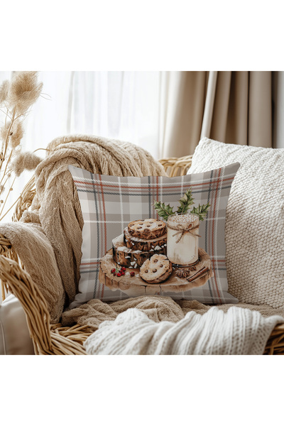 Evmila Winter Themed Decorative Throw Pillow Cover, Plaid Patterned and Cooki...