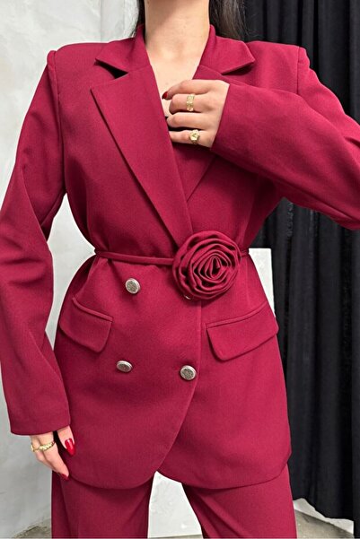 ZF BUTİK Γυναικείο σετ παντελονιού με λεπτομέρειες σε ροζ απόχρωση