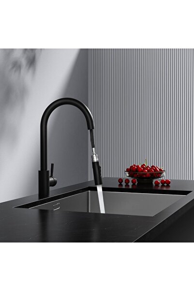 Rainsworth Baterie de bucatarie neagra cu dus extensibil 45 cm si 360° rotatie