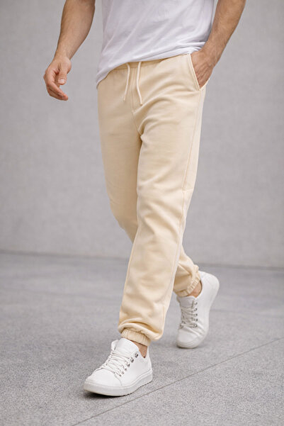 Polo State Men's Cream Jogger Sweatpants – Elastic Cuffs, Comfortable Fit