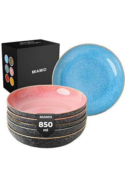 MIAMIO Set of 6 Deep soup plates, Las Palmitas collection, ceramic, multicolo...