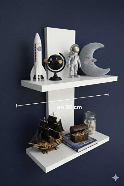 CRAFT HOUSE ART DESIGN Dekoratif T-Tasarım İkili Duvar Rafı - Modern Çocuk Od...