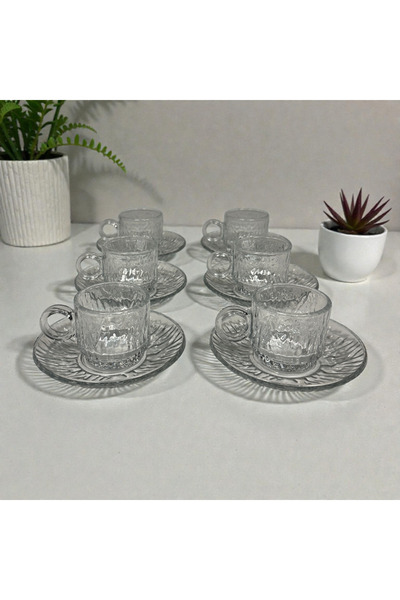 Zey-Al 6-Person Glass Coffee Cup Set – Transparent Coffee Set with Gold Gilde...