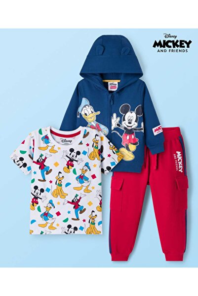 Babyhug Disney طقم مكون من سترة رياضية بغطاء رأس وأكمام طويلة من نسيج جيرسي ن...
