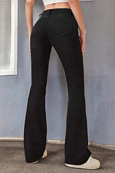 Livik Chen Women's Black Lycra High Waist Spanish Leg Jeans