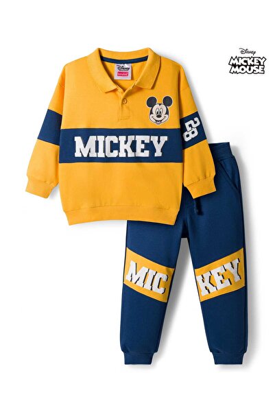 Babyhug Disney Terry Knit Full Sleeves Polo Top & Lounge Pant Set with Mickey...