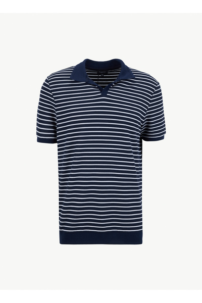 Fabrika Çizgili Lacivert Erkek Polo T-Shirt CM SERGIN N