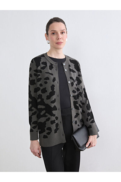 LC Waikiki Peak New Season Crew Neck Leopard Print Women's Knitwear Cardigan