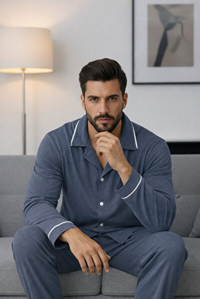 ELİTOL Set pijama bărbați cu mâneci lungi și nasturi