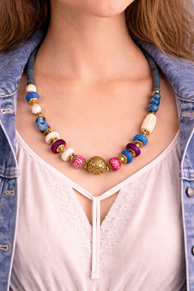 HER ŞEY NOTA www.herseynota.com أزور موزايك - قلادة من الخرز البوهيمي متعدد ا...