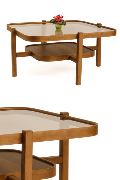 Eymense Olimpus Camlı Orta Sehpa Ahşap Ceviz