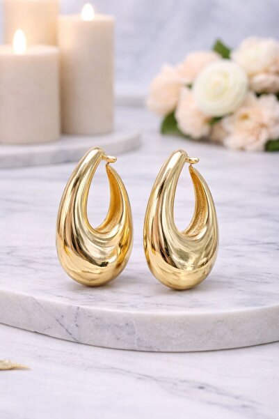 Vipfoni أقراط من الفولاذ على شكل حلقة بيضاوية مقوسة باللون الذهبي