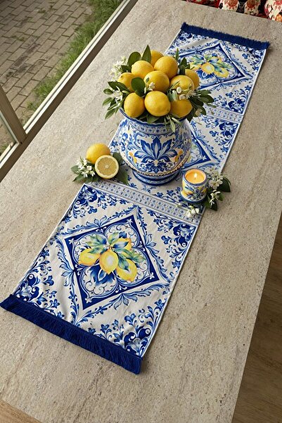adenkahome Amalfi Limon Saçaklı Kadife Runner