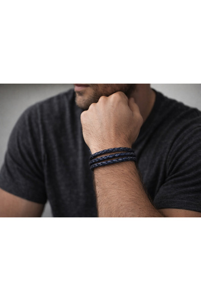 HER ŞEY NOTA www.herseynota.com Navy Blue Genuine Leather Multi-Fine Weave Me...