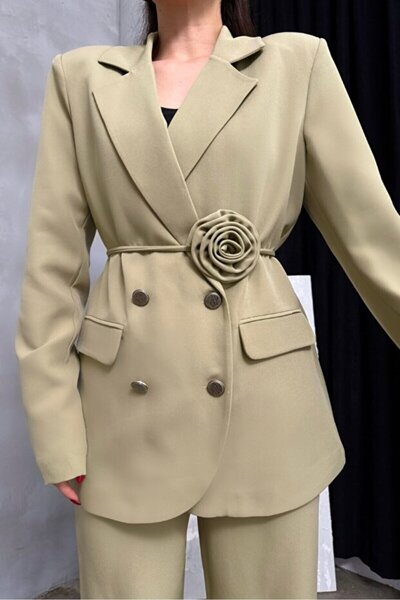 ZF BUTİK Women's Rose Accessory Detail Jacket and Pants Set