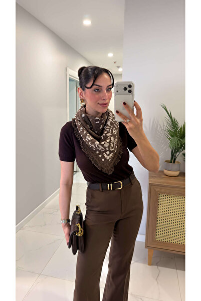 BİRCANÇİL Uwgi Brown Beige Patterned Shawl