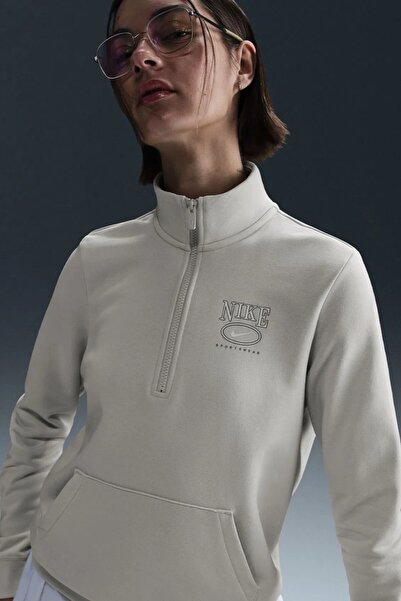 Nike Club Fleece Mock Gx QZ Top Φούτερ Γυναικείο Oversize Κοντό Φούτερ με μισ...