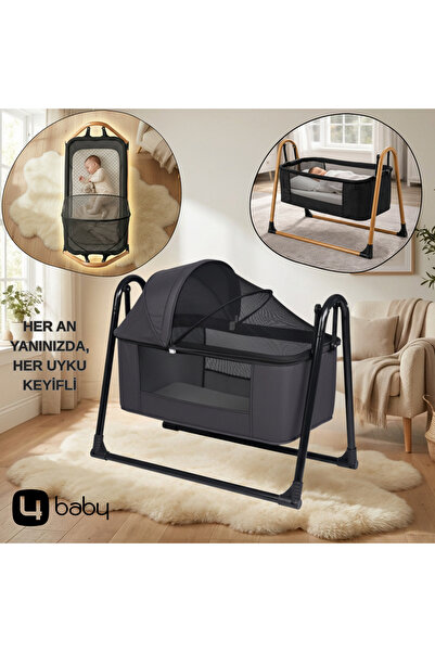 4 Baby İcon Keten Fileli Silinebilir Portatif Sallanır Anne Yanı Beşik