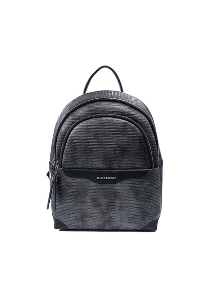 Silver Polo Silver & Polo Sp1265 Women's Backpack Honeycomb M.Silver-Black