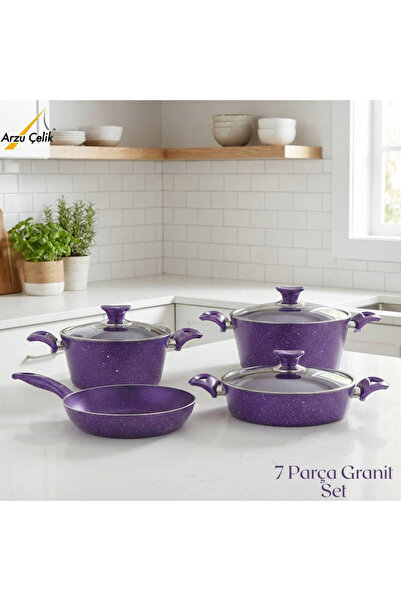 Arzu Çelik طقم غطاء زجاجي من الجرانيت مكون من 7 قطع - بنفسجي