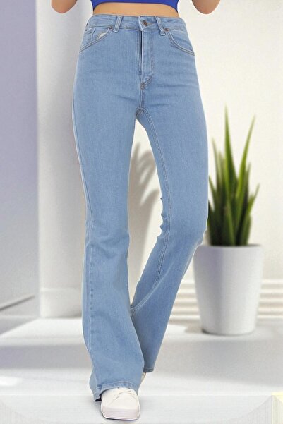 LİVKA Ninsaa Ισπανικό Παντελόνι Παχιάς Γραμμής Ανοιχτό Μπλε Ελαστικό Ψηλόμεσο...