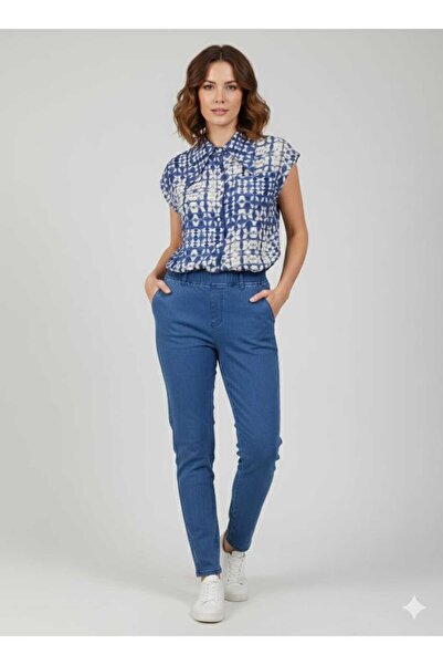 ZAHRAA BRAND Blue floral denim pants and blouse set