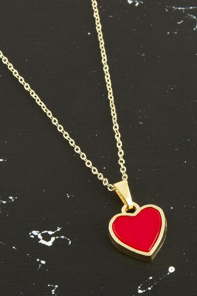 ZERO LAND قلادة من البوليستر على شكل قلب (110435) - أحمر