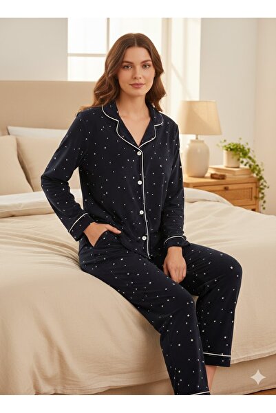 LİPARİS Tesktil Νέας Σεζόν Γυναικεία Χειμερινή Βελούδινη Πιτζάμα με Κουμπιά Μ...