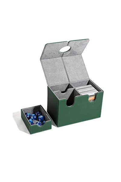 choice2 علبة أوراق لعب خضراء مع صينية نرد، تتسع لأكثر من 200 ورقة لعب مغلفة م...